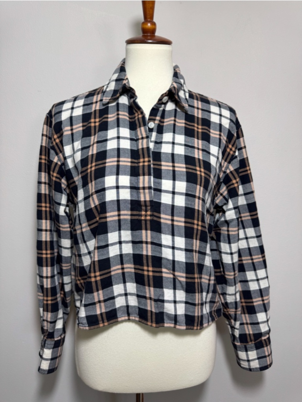 Current/Elliott Cropped Flannel Popover Shirt Size 1 (Small)